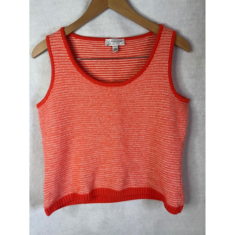 ST. JOHN SPORT Knit Striped Tank Top Orange White Sz L